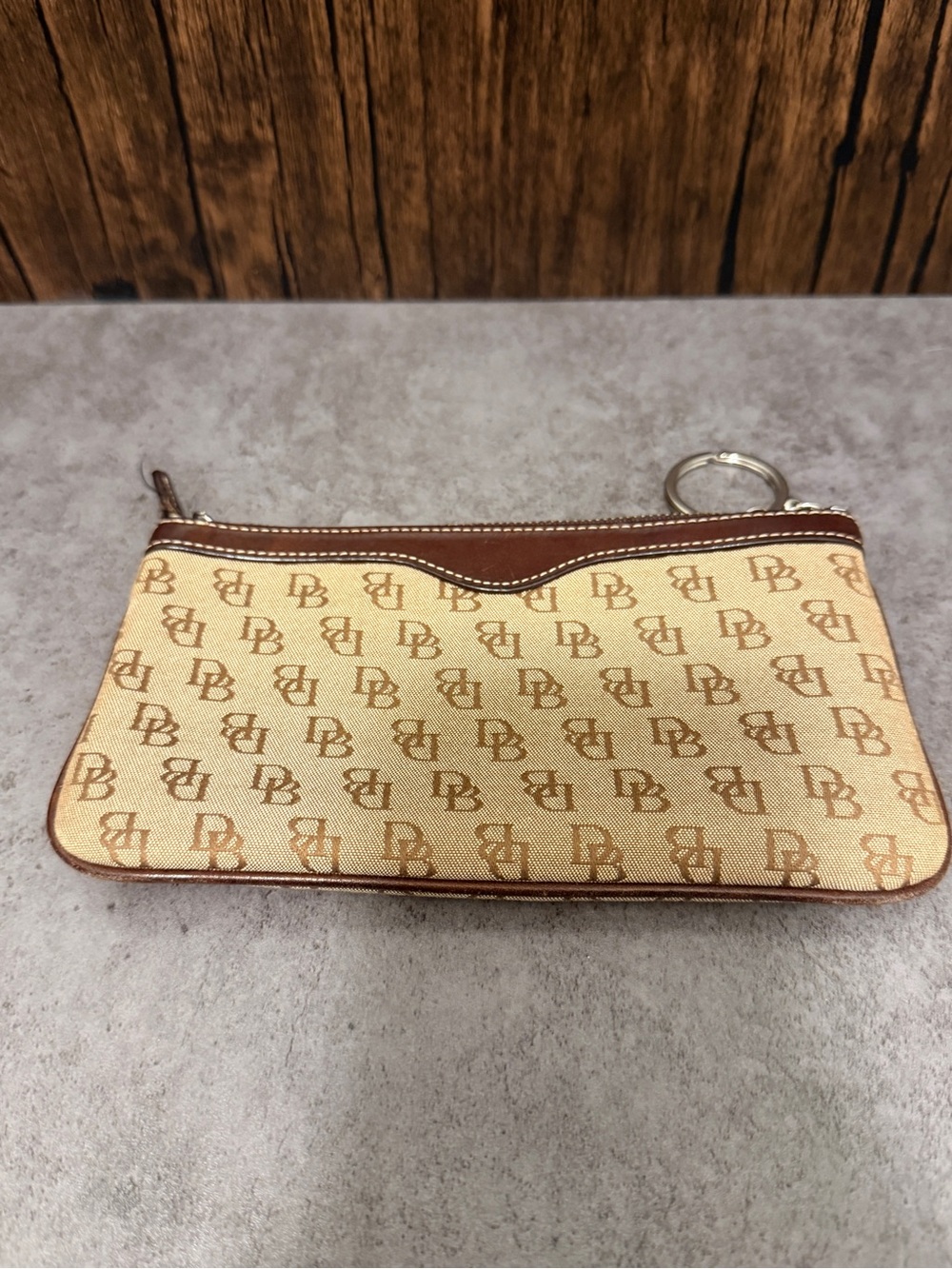 Dooney & Bourke Tan and Brown Logo Wristlet